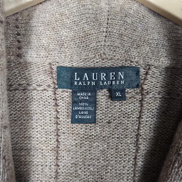 Lauren Ralph Lauren Sweater Vest Womens XL Tan Lambswool Peplum Button Up - Picture 2 of 7